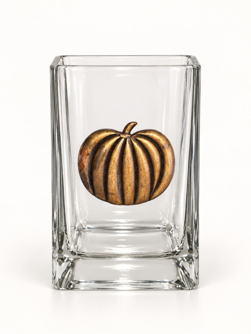 Bronze Pumpkin Glass Votive Candle Holder - Clear